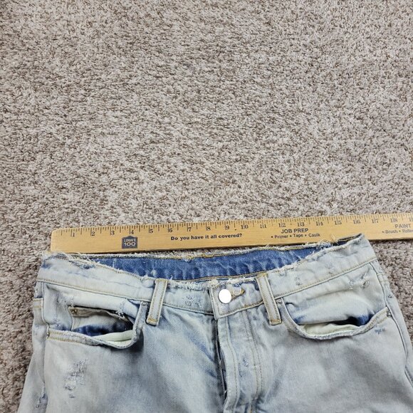 MNML Jeans Mens 31x33 Blue Denim Distressed Skater Button Fly Moto Ankle Zip - Picture 2 of 7